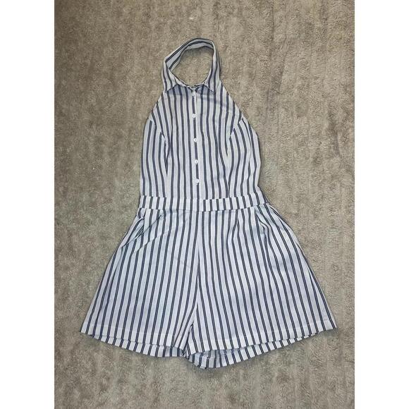 Forever 21 classic blue and white striped cotton halter romper Size Small - Picture 1 of 6
